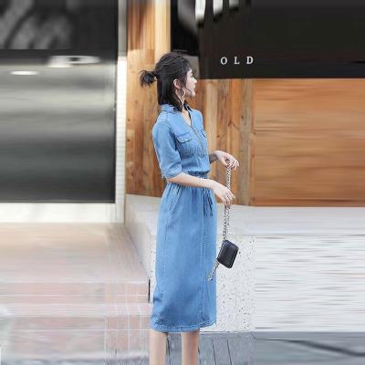 Đầm JEAN DENIM Cổ Sơ Mi Dây Kéo Rút Eo - ND507
